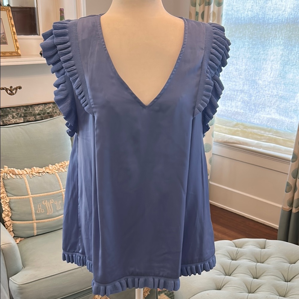 Umgee Royal Blue Ruffle Sleeve V-Neck Blouse